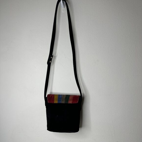 Cab Blanche Shell Canteen Black Suede Rainbow Clamshell Fold Crossbody Purse - Picture 6 of 16